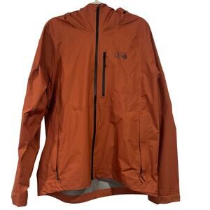 Mens Mountain Hardwear Orange Gore Tex Hooded Rain Jacket Size L